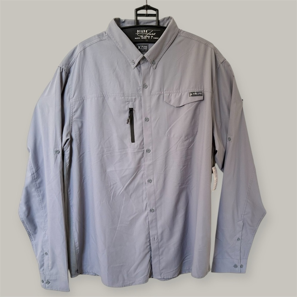 Pure Lure Men's Light Gray Fishing Shirt 2XL Long Sleeve Performance